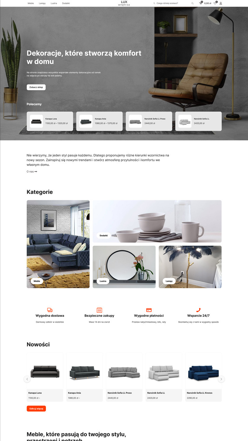 Sklep internetowy dla firmy Lux Wnętrza.