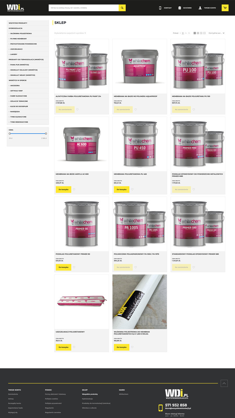 Sklep internetowy dla firmy Wszystko do izolacji.