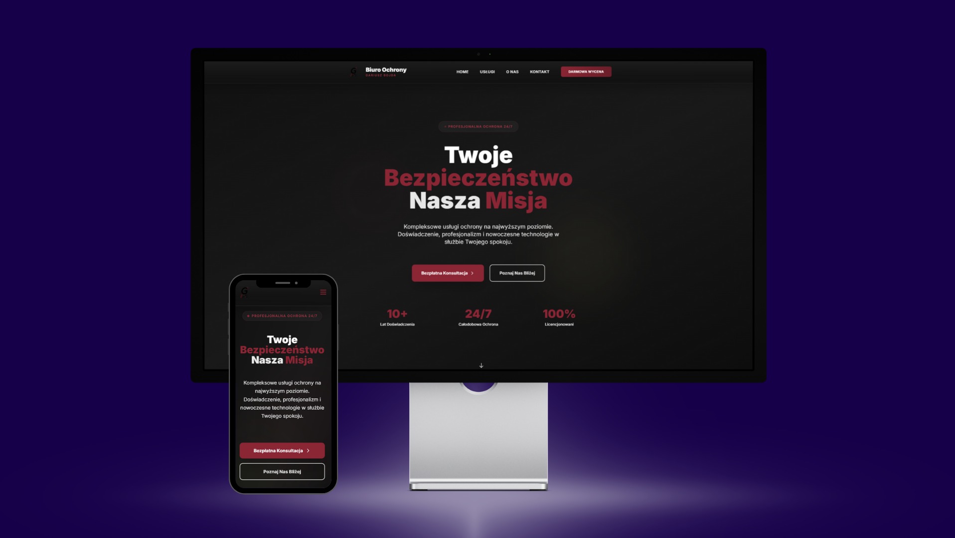 Profesjonalna strona dla firmy ochroniarskiej z prezentacją usług