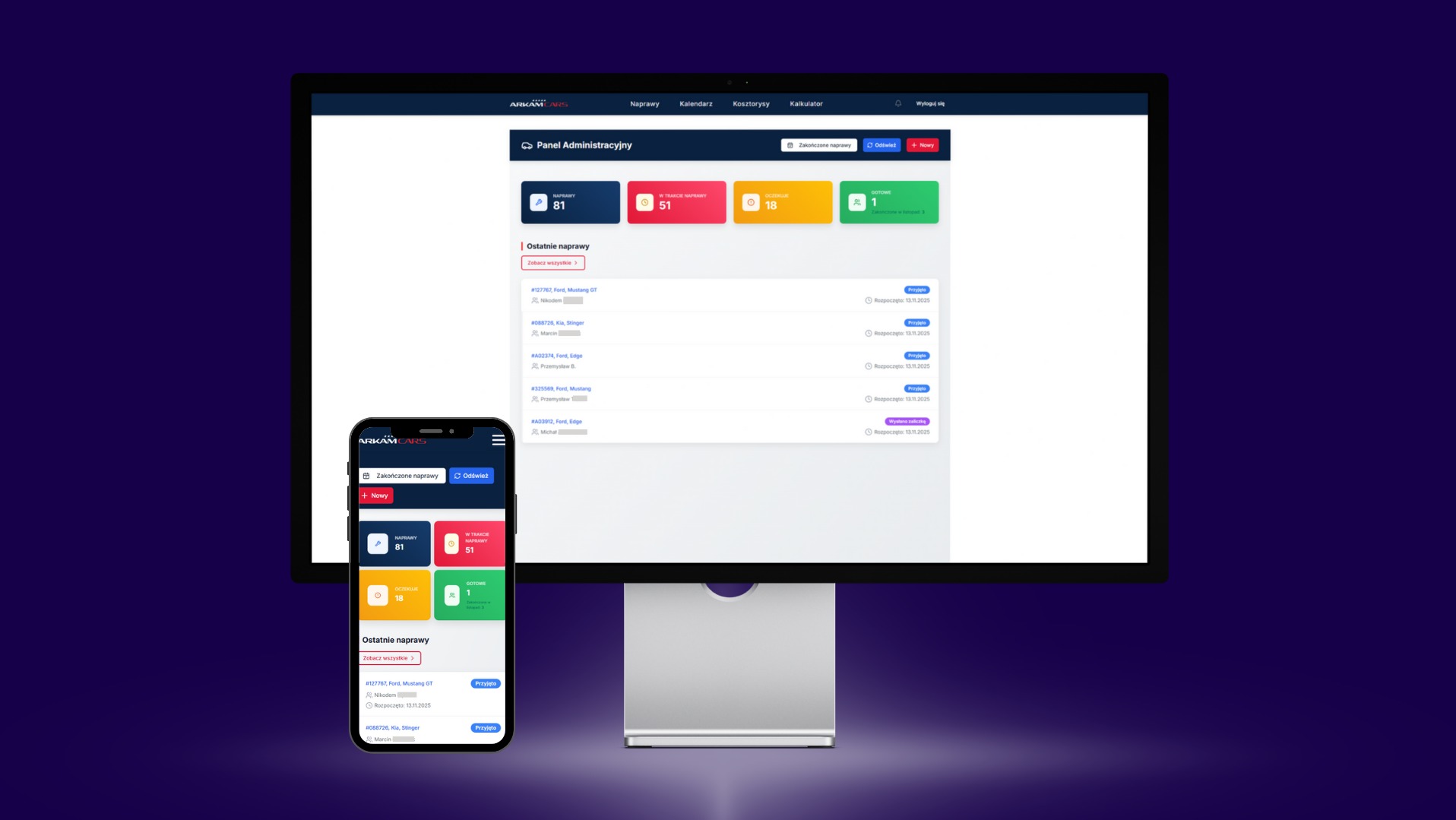 Kompleksowy system zarządzania naprawami samochodów i importem z USA z panelem klienta