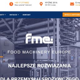 Dariusz Tomczyk - Strona internetowa FME Europe z ofertą maszyn dla przemysłu spożywczego. Widoczne logo, menu nawigacyjne i hasło reklamowe.