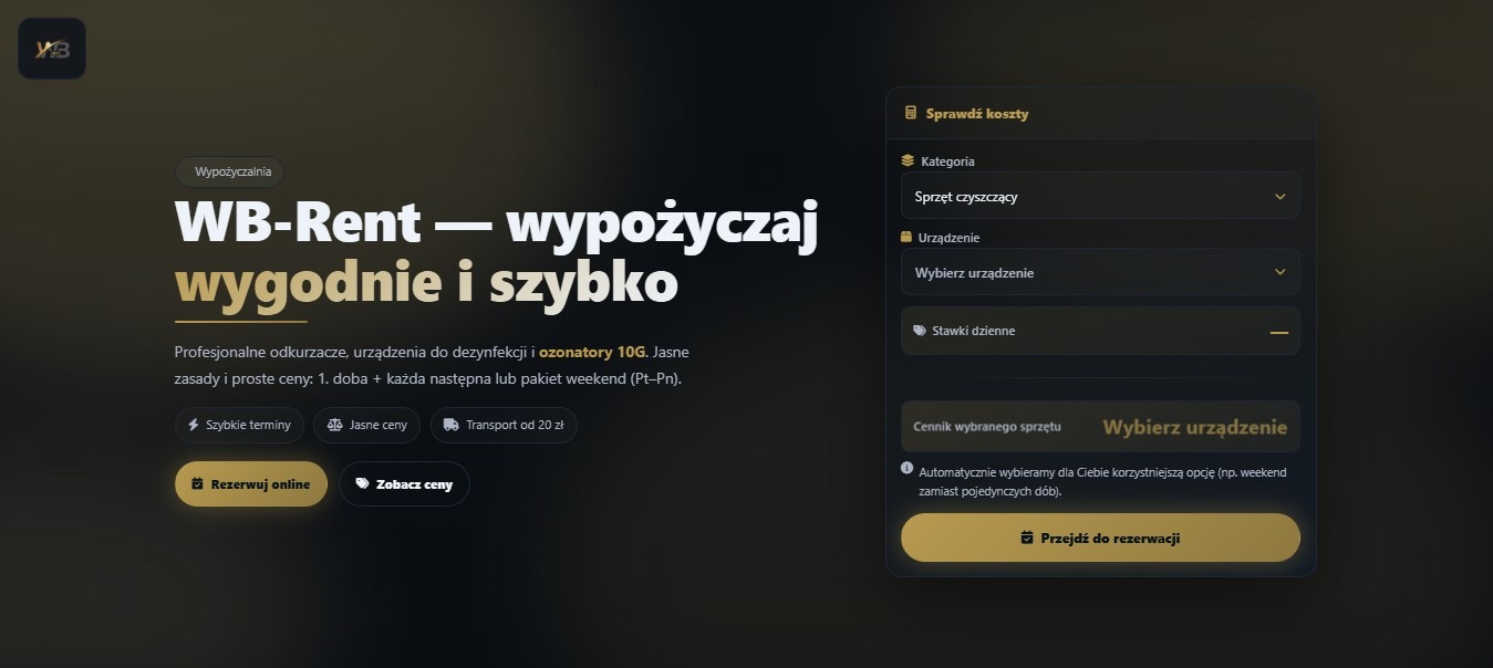 Grafika przedstawia panel sprawdzania dostępności urządzeń w wypożyczalni sprzętu.