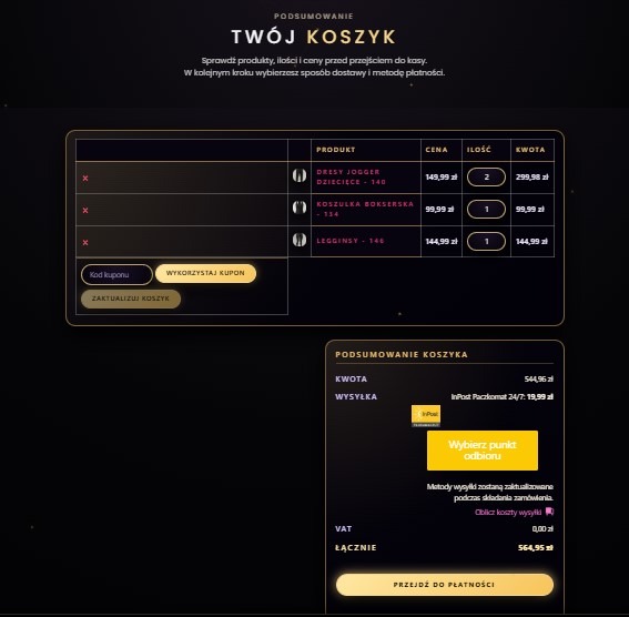 Grafika przedstawia prosty koszyk - wedle życzenia klienta