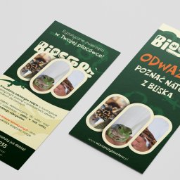 cwiertka.pl Kamil Ćwiertka - Dwie ulotki reklamowe z motywem egzotycznych zwierząt, prezentujące ofertę edukacyjnych warsztatów dla placówek. Widoczne zdjęcia żaby, pająka i węża.