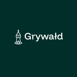 cwiertka.pl Kamil Ćwiertka - Minimalistyczne logo z symbolem kościoła i nazwą 'Grywałd' w bieli na ciemnozielonym tle. Nowoczesny, geometryczny font. Identyfikacja wizualna.