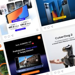 cwiertka.pl Kamil Ćwiertka - Kafelki z postami Xiaomi na Instagramie: smartfony z promocjami, CyberDog 2, seria Xiaomi 13T z profesjonalną stacją wideo. Ukośny kadr.