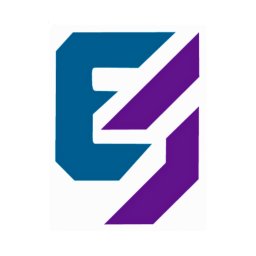 EfficienSync Business Solutions Tímea Hatos-Zatorska - Abstrakcyjne logo firmy w kolorach niebieskim i fioletowym na białym tle. Geometryczny kształt, nowoczesny design.