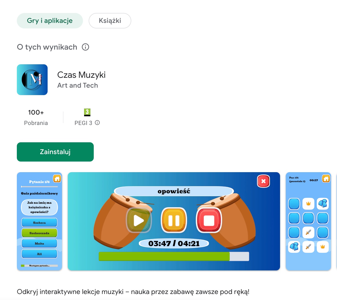 Aplikacja rozszerzająca ofertę koncertów edukacyjnych.