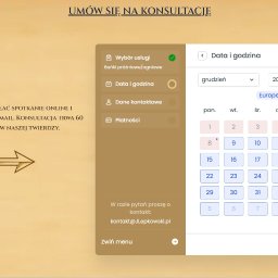 Jakub Łepkowski - Formularz rezerwacji online konsultacji: wybór usługi, daty, danych kontaktowych i płatności. Kalendarz z zaznaczonymi datami w grudniu 2025. Zwiń menu.