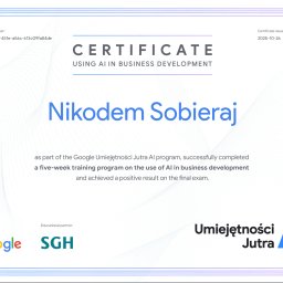 Certyfikat Umiejętności Jutra 2.0