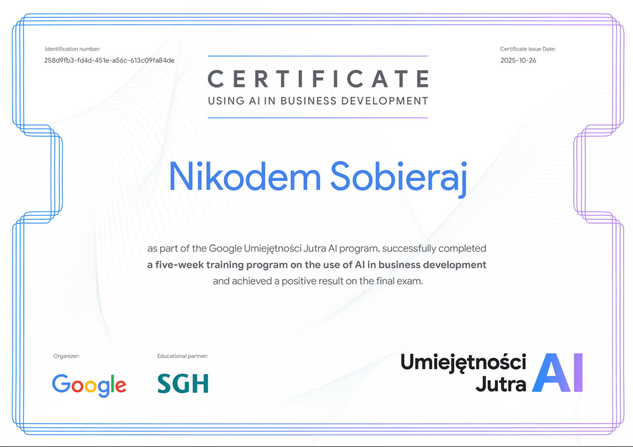 Certyfikat Umiejętności Jutra 2.0