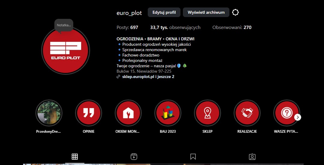 Nasz instagram, na którym znajdziesz realizacje na bieżąco, życie firmy, produkty, promocje.