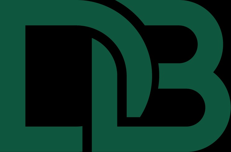 Graficzne logo w odcieniach zieleni na czarnym tle, przedstawiające splecione litery L, D i B w nowoczesnym stylu.