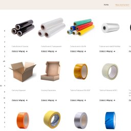 Vuno Samuel Widenka - Asortyment sklepu internetowego z opakowaniami: folie stretch, kartony, taśmy pakowe. Produkty ułożone w siatce, z linkami 'Zobacz Więcej'.