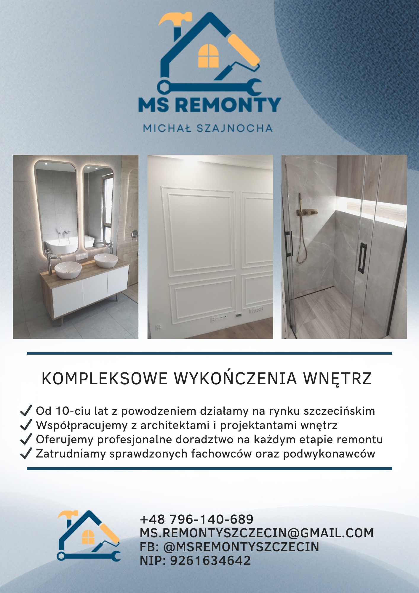 Nowoczesna łazienka po wykończeniu: podwójna umywalka z lustrami, dekoracyjna ściana z listwami i kabina prysznicowa z szarymi płytkami. Kompleksowe wykończenia wnętrz.