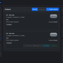 Task Manager to moja praca licencjacka, czyli aplikacja do zarządzania zadaniami dla zespołów. Zbudowałem ją na frameworku Django (Python) z wykorzystaniem bazy danych PostgreSQL. System pozwala na filtrowanie, priorytetyzację i administrację projektami.