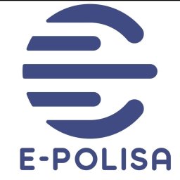 E-POLISA SP. Z O.O. - Logo firmy E-POLISA w kolorze niebieskim, przedstawiające abstrakcyjny symbol i nazwę firmy. Minimalistyczny design na białym tle.
