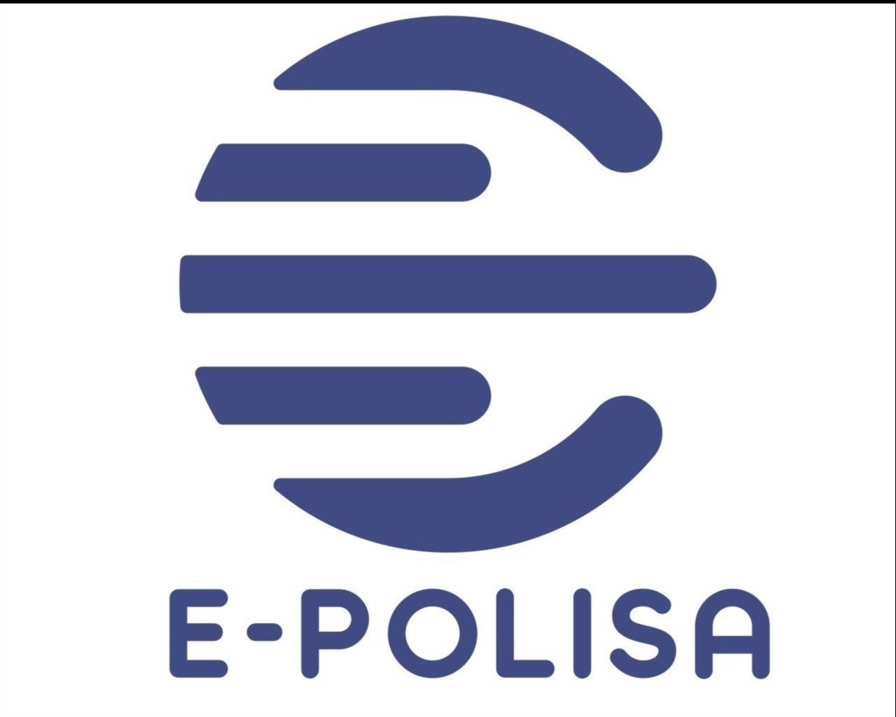 Logo firmy E-POLISA w kolorze niebieskim, przedstawiające abstrakcyjny symbol i nazwę firmy. Minimalistyczny design na białym tle.