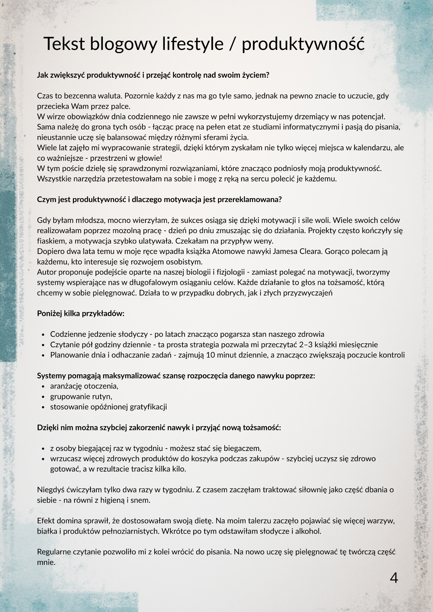 Artykuł blogowy lifestyle / produktywność