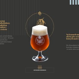 VV VIRTUAL VISION WITOLD ROSIŃSKI - Grafika piwa PG4 w szkle na ciemnym tle, z hasłami 'Piwo to ludzie', 'Piwo to tradycja', 'Piwo to przyjemność'. Gdański browar rzemieślniczy.