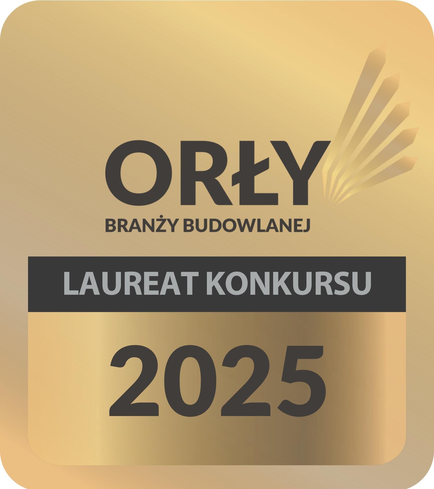 Złota nagroda 'Orły Branży Budowlanej' dla laureata konkursu w 2025 roku. Prestiżowe wyróżnienie w branży budowlanej.