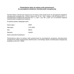 Potwierdzenie wpisu do wykazu osób uprawnionych do sporządzania świadectw charakterystyki energetycznej