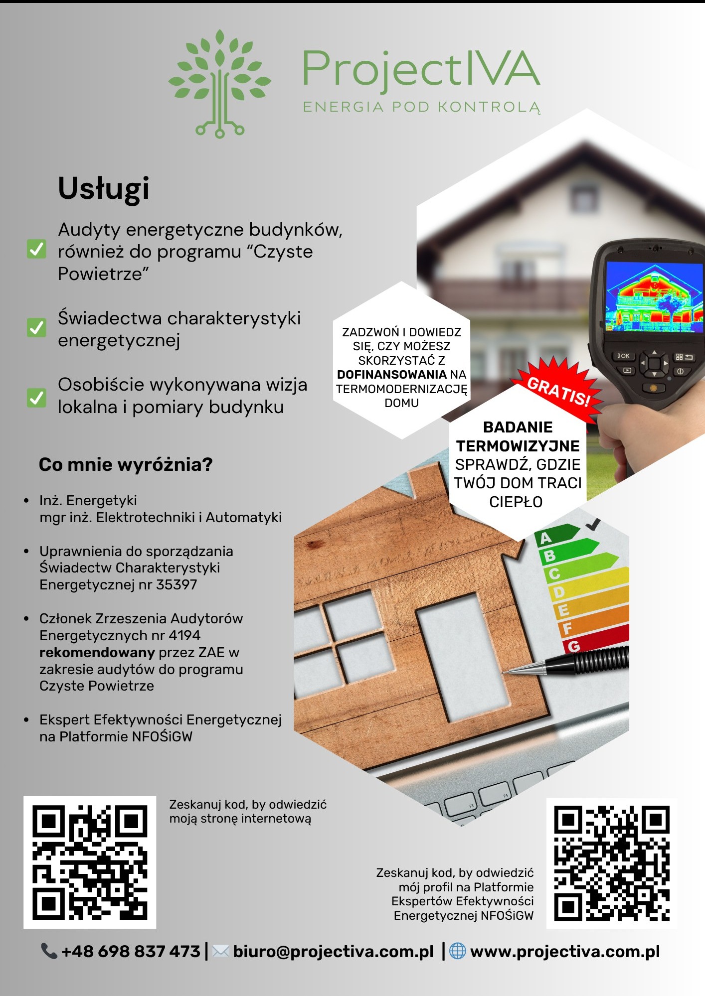 Oferta: Badanie termowizyjne domu, audyty energetyczne, świadectwa charakterystyki energetycznej. Termowizja budynku na ekranie kamery termowizyjnej.