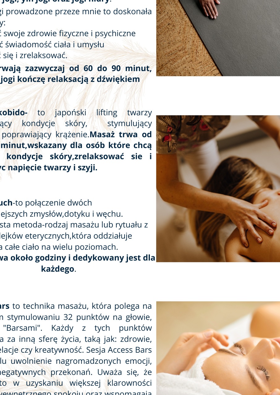 Masaż relaksacyjny pleców wykonywany przez terapeutę. Dłonie terapeuty delikatnie masują plecy klienta leżącego na stole do masażu. Ciepłe, stonowane oświetlenie.