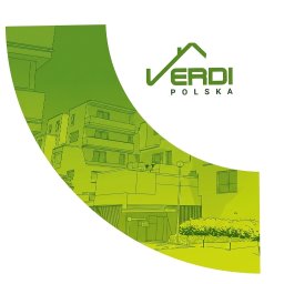 Verdi Polska Sp. z o.o. - Grafika z logo 'Verdi Polska' i schematycznym rysunkiem budynku mieszkalnego w odcieniach zieleni, sugerująca usługi związane z nieruchomościami.