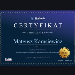 Zaufaj profesjonalistom!
Zgodnie z przepisami i technologią budowlaną. Certyfikat Głównego Urzędu Nadzoru Budowlanego to nie formalność – to potwierdzona wiedza i odpowiedzialność za każdy detal realizacji.
507282370 Tel.kom
515014207 Watchap