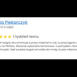 Paweł Kwiatek - Opinia klientki Agaty Piekarczyk o montażu wideo na TikToka: 'Zlecenie wykonane terminowo i z pomysłem. Świetne wyczucie rytmu i muzyki.'