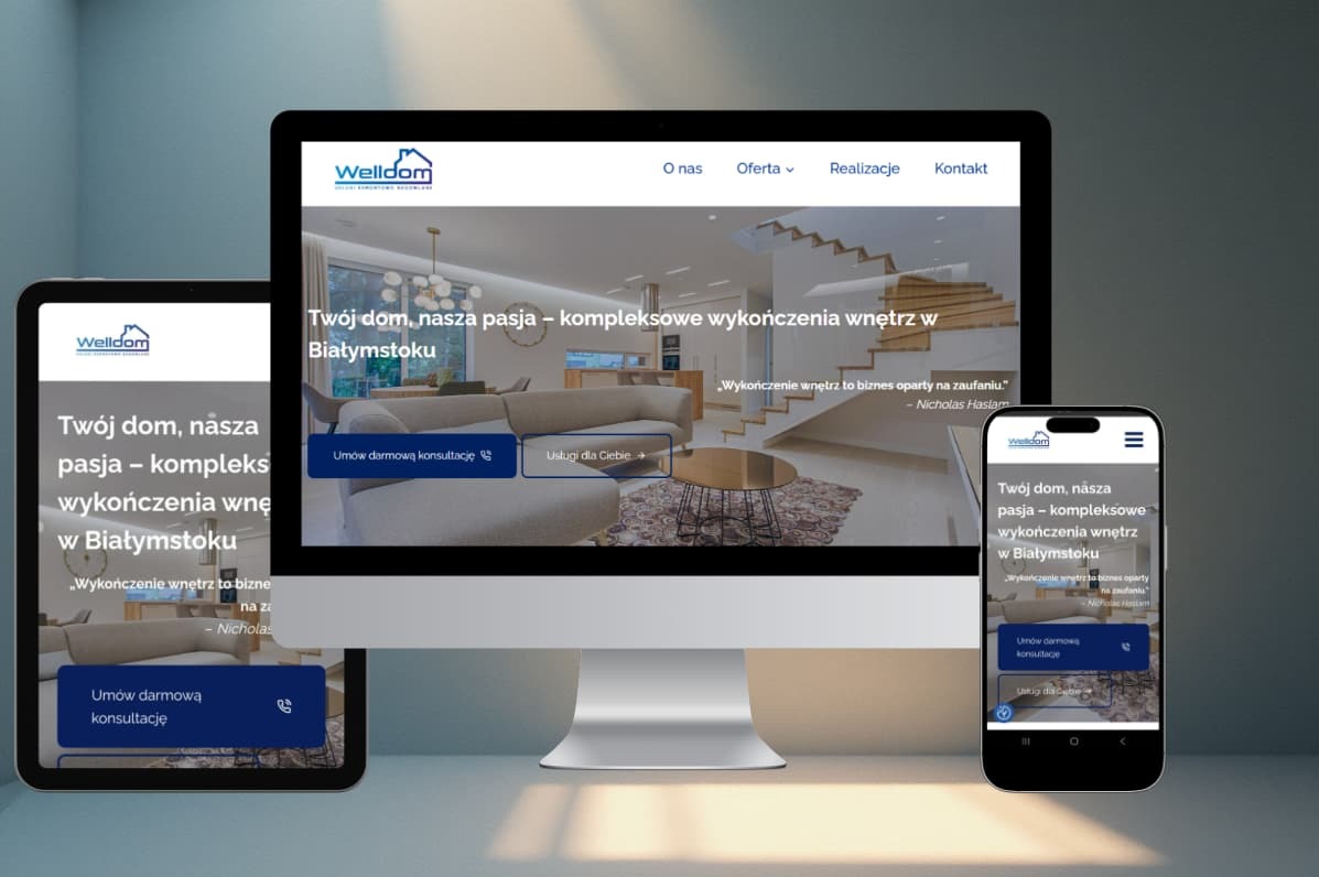 strona www dla firmy z branży remontowo- budowlanej WELLDOM