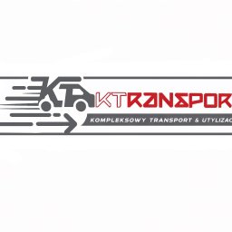 KTransport Konrad Tomasiak - Logo firmy transportowej KTransport z ikoną busa i napisem 'Kompleksowy transport i utylizacja' na białym tle.