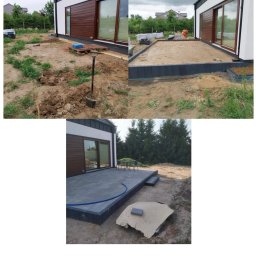 Jakub Liberacki - Układanie kostki brukowej przy domu: widok przed, w trakcie i po. Etapy prac: przygotowanie terenu, obrzeża, ułożona kostka. Nowoczesny taras z kostki brukowej.