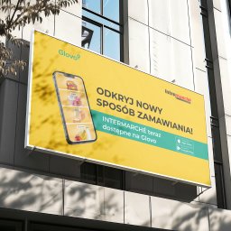 Projekt baneru informującego o współpracy Intermarche oraz Glovo