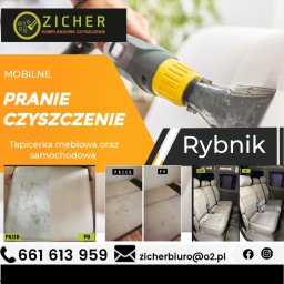 ZICHER Michał Zaremba - Mobilne czyszczenie tapicerki meblowej i samochodowej w Rybniku. Zdjęcia 'przed i po' prezentują efekty prania krzeseł i siedzeń samochodowych. Usługa kompleksowa ZICHER.