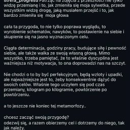 Aleksandra Przywoźna - Tekst o przemianie sylwetki i drodze do celu, podkreślający determinację i dyscyplinę. Zaproszenie do współpracy w osiąganiu celów.