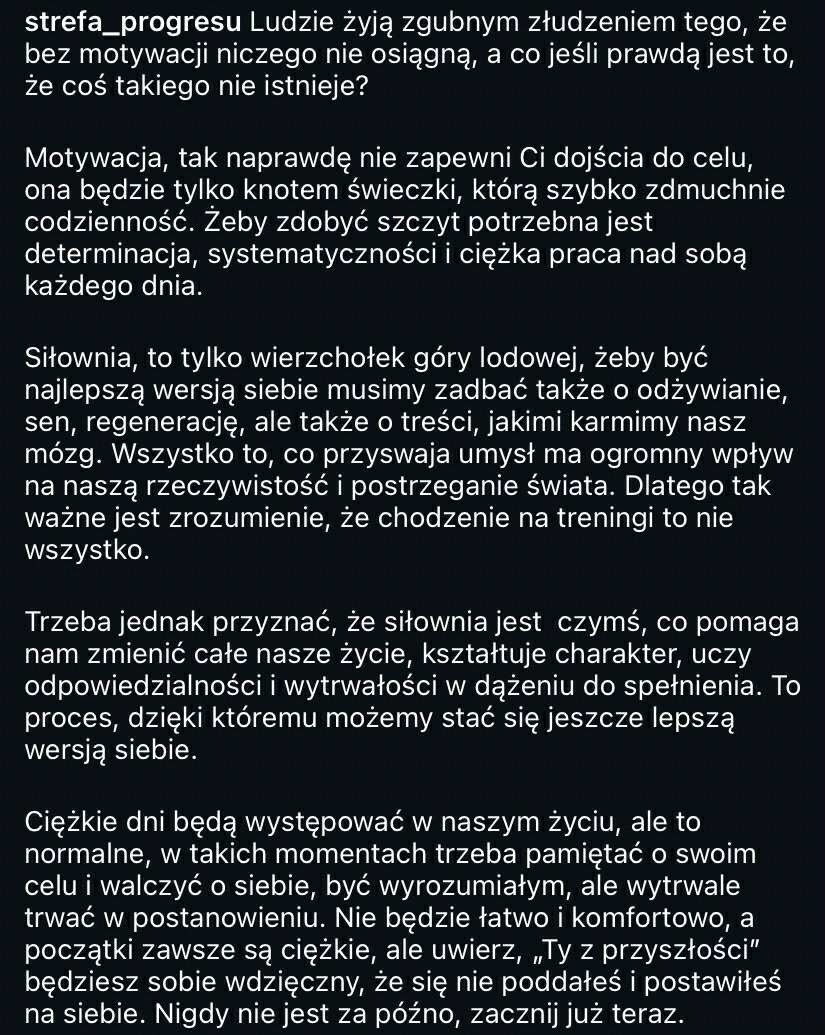 opis postów na instagramie dla trenera personalnego