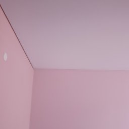 Artlight - Różowe ściany i sufit w rogu pokoju, widoczna lampa sufitowa. Świeżo pomalowane powierzchnie, gładkie wykończenie. Minimalistyczny design wnętrza.