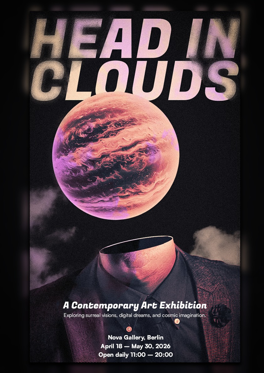 Plakat promocyjny dla wystawy sztuki.