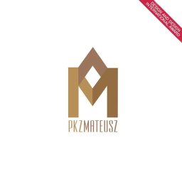 Miejsce Projektowe Joanna Krawczyk - Eleganckie, geometryczne logo PKZMATEUSZ w odcieniach brązu na białym tle, z czerwoną wstęgą nagrody Design and Design International Award w prawym górnym rogu.