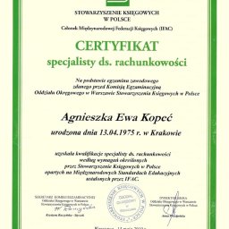 Certyfikat specjalisty ds. rachunkowości 