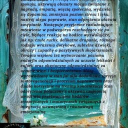 AnetaWitt - Tekst o terapii ASMR na tle okna z widokiem na morze, podkreślający relaks i odprężenie. Delikatne kolory i spokojna sceneria.