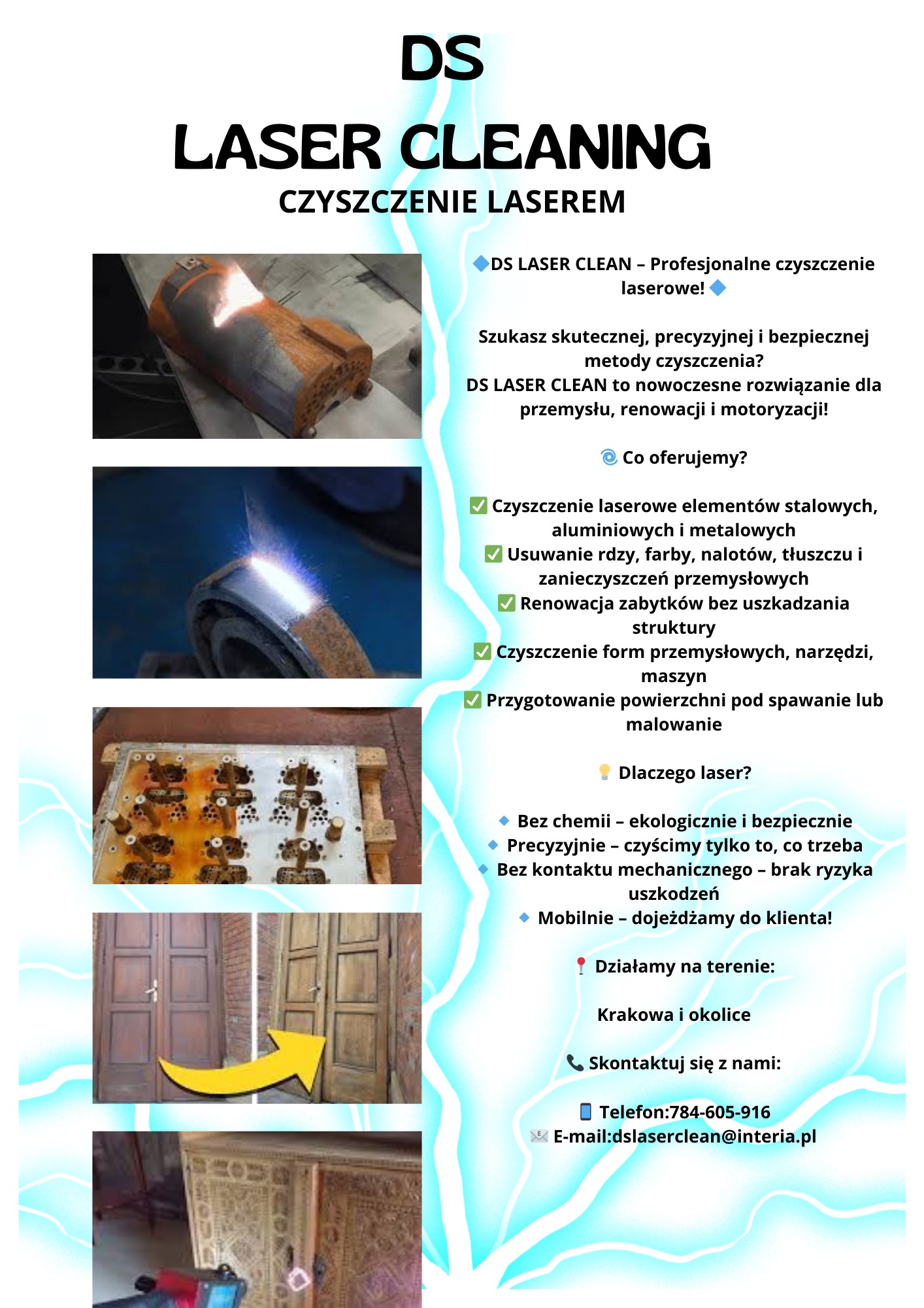 Laserowe czyszczenie metali, form przemysłowych i renowacja drzwi. Usunięcie rdzy, farby i zanieczyszczeń. Profesjonalne usługi czyszczenia laserem.