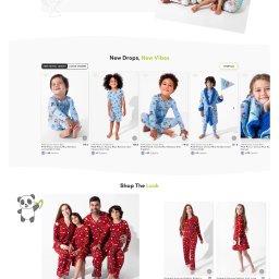 Scopio - Kolekcja piżam dziecięcych i damskich z motywami Paw Patrol i Harry Potter, prezentowana na stronie internetowej. Różne wzory i fasony, od kombinezonów po szlafroki.