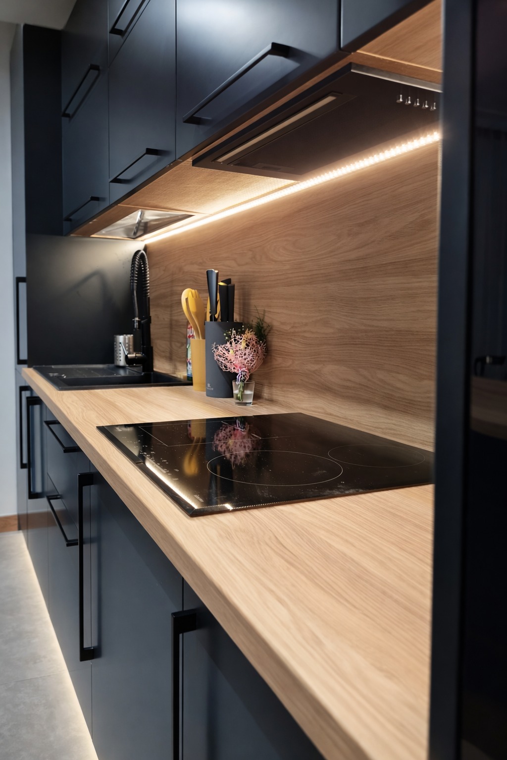 Nowoczesna kuchnia z indukcją i LED