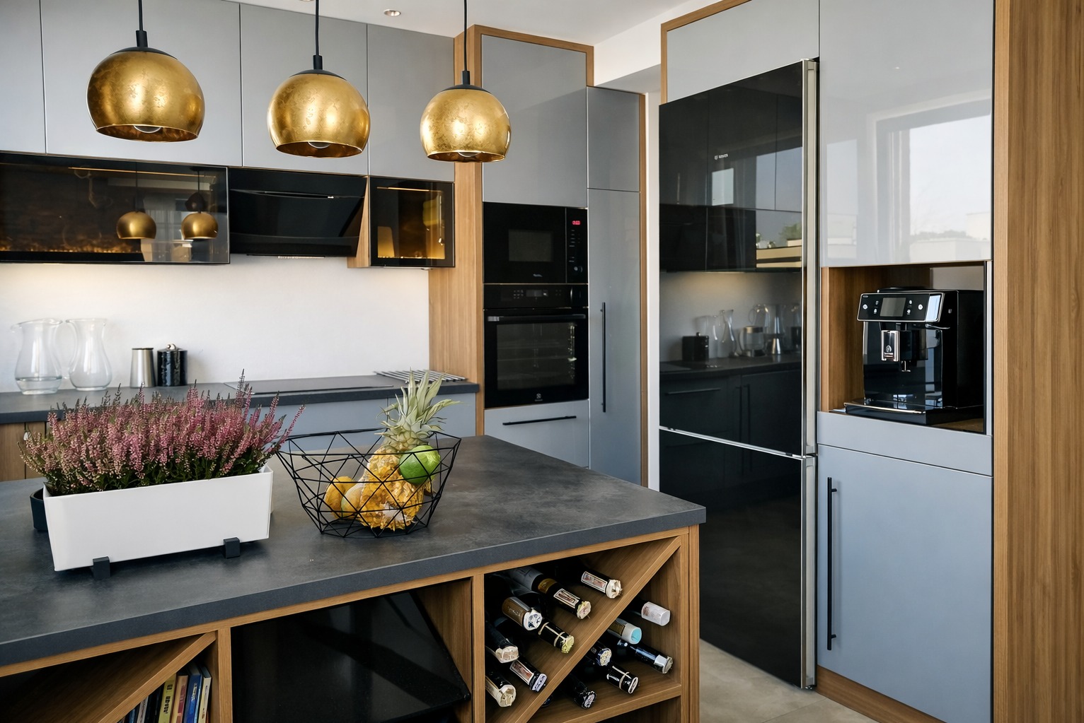 Nowoczesna kuchnia z wyspą i oświetleniem