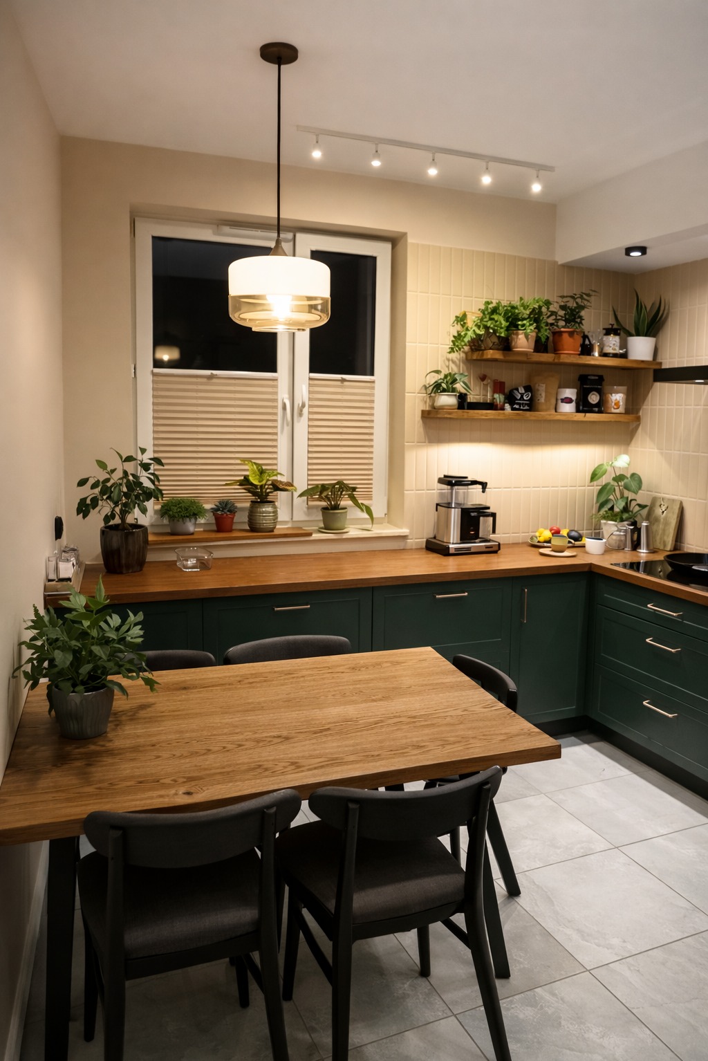 Nowoczesna kuchnia z drewnianym stołem