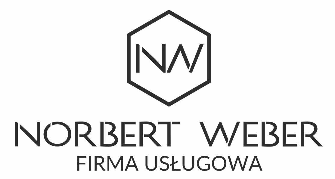 Logo firmy Norbert Weber świadczącej usługi w Bojanowie. Czarny heksagon z inicjałami NW, poniżej nazwa firmy i dopisek 'Firma Usługowa'.