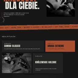 Brzytwa i Kość
Mroczna wizytówka z systemem rezerwacji. Niestandardowy kursor, animacje parallax, efekt szumu (noise) i industrialny design.